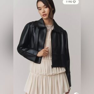NWOT Anthropologie Freya Faux Leather Whip-Stitch Swing Jacket